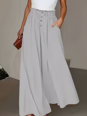 High-Waist Wide Leg Pants in Light Gray